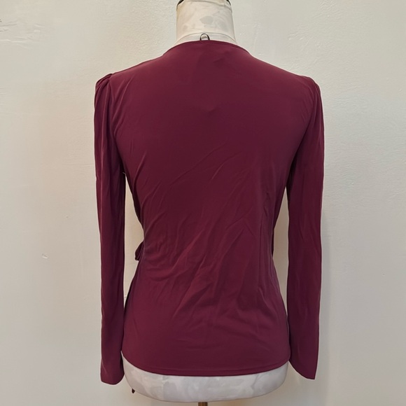 Green Envelope Burgundy XS Long Sleeve V-Neck Wrap Top - Picture 5 of 8